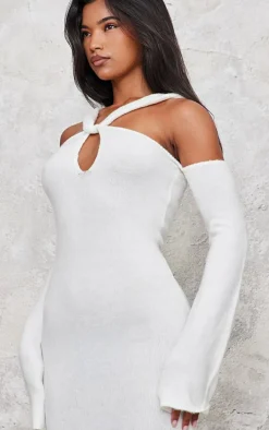 Cream Soft Knit Strappy Cut Out Maxi Dress