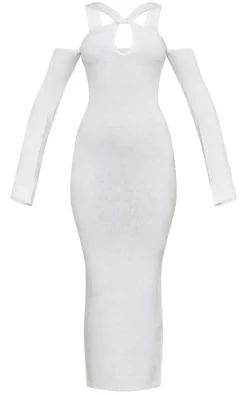 Cream Soft Knit Strappy Cut Out Maxi Dress