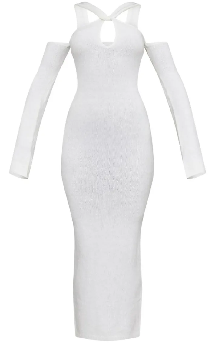 Cream Soft Knit Strappy Cut Out Maxi Dress