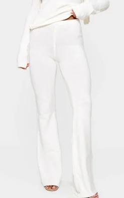 Online PrettyLittleThing Soft Knit Wide Leg Pants Cream