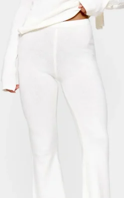 Online PrettyLittleThing Soft Knit Wide Leg Pants Cream