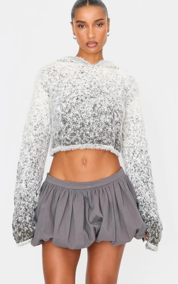 Soft Marl Knit Cropped Hoodie-PrettyLittleThing Clearance