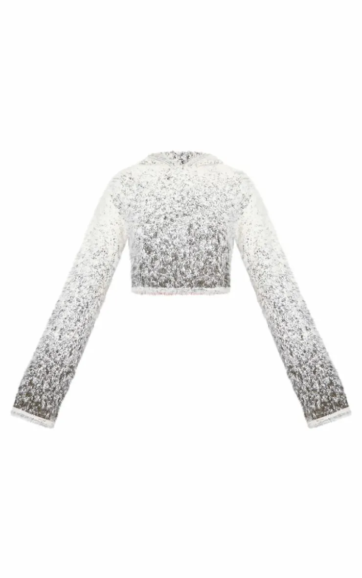 Soft Marl Knit Cropped Hoodie-PrettyLittleThing Clearance