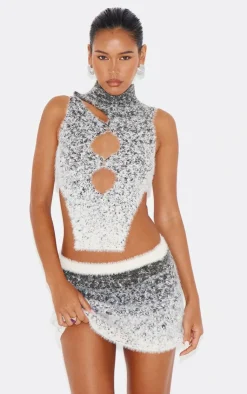 Hot PrettyLittleThing Soft Marl Knit Mini Skirt Cream