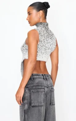 Best PrettyLittleThing Soft Marl Knit O Ring High Neck Crop Top Cream