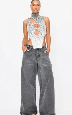 Best PrettyLittleThing Soft Marl Knit O Ring High Neck Crop Top Cream