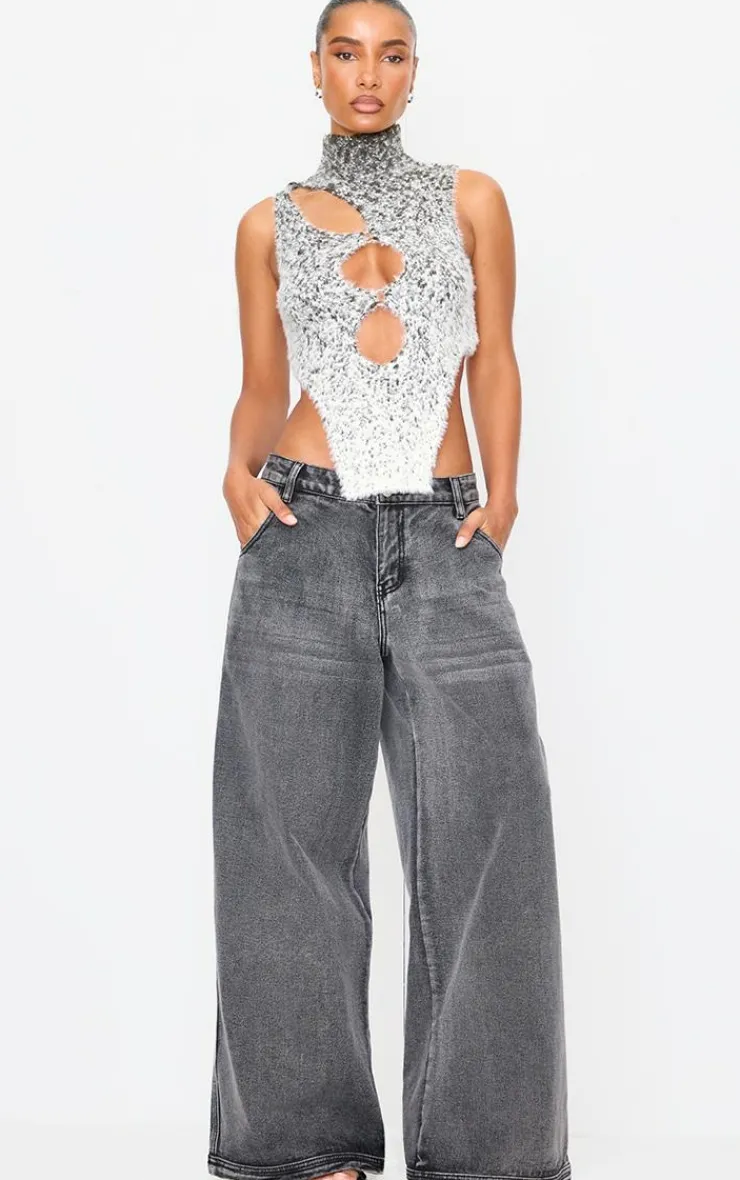 Best PrettyLittleThing Soft Marl Knit O Ring High Neck Crop Top Cream