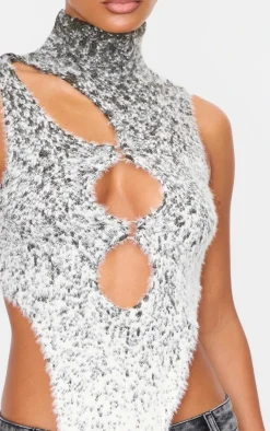 Best PrettyLittleThing Soft Marl Knit O Ring High Neck Crop Top Cream