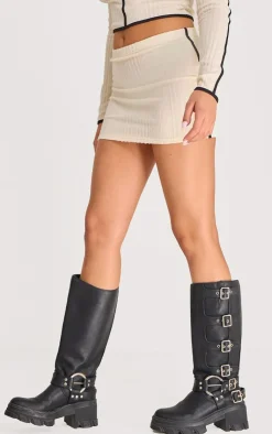 Hot PrettyLittleThing Soft Rib Contrast Binding Mini Skirt Cream