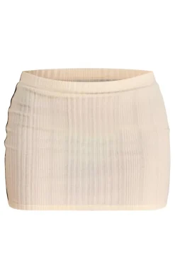 Hot PrettyLittleThing Soft Rib Contrast Binding Mini Skirt Cream