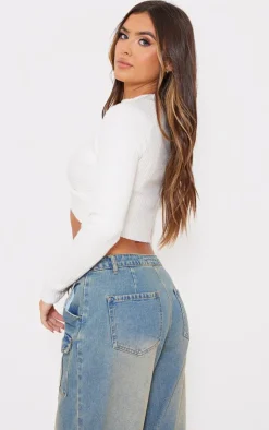 PrettyLittleThing Knitted Tops*Soft Rib Knit Front Twist Crop Top
