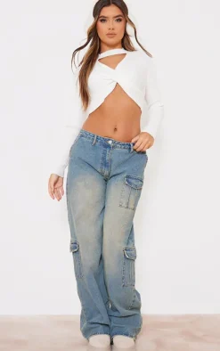 PrettyLittleThing Knitted Tops*Soft Rib Knit Front Twist Crop Top