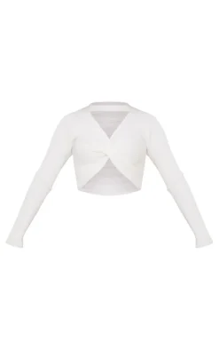 PrettyLittleThing Knitted Tops*Soft Rib Knit Front Twist Crop Top