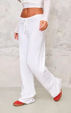 Cream Soft Touch Drawstring Low Rise Jersey Straight Leg Pants