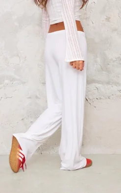 Cream Soft Touch Drawstring Low Rise Jersey Straight Leg Pants