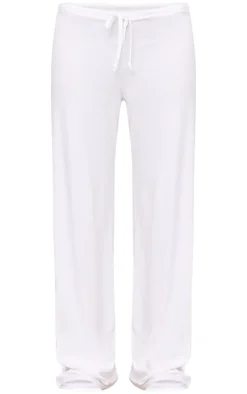 Cream Soft Touch Drawstring Low Rise Jersey Straight Leg Pants