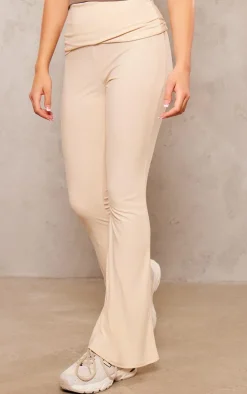 Cream Soft Touch Fold Over Waist Flared Pants