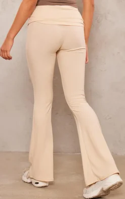 Cream Soft Touch Fold Over Waist Flared Pants