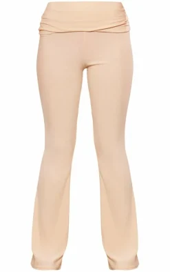 Cream Soft Touch Fold Over Waist Flared Pants