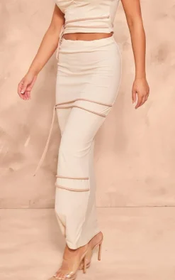 Sale PrettyLittleThing Soft Touch Mid Rise Contrast Bow Maxi Skirt Cream