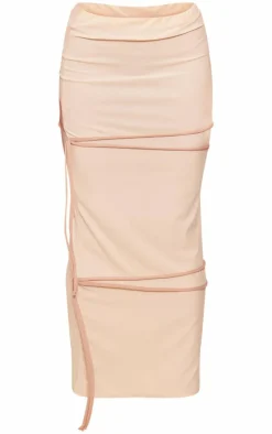 Sale PrettyLittleThing Soft Touch Mid Rise Contrast Bow Maxi Skirt Cream
