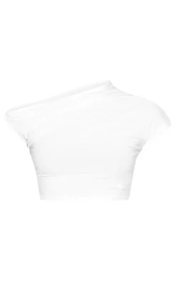 Clearance PrettyLittleThing Soft Touch One Sleeve Crop Top Cream