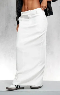 Cream Soft Twill Blend Split Back Tailored Maxi Skirt