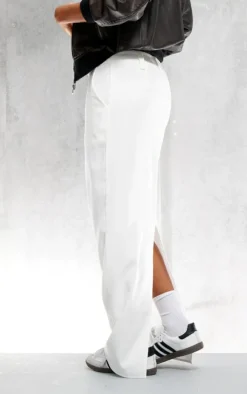 Cream Soft Twill Blend Split Back Tailored Maxi Skirt