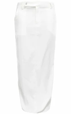 Cream Soft Twill Blend Split Back Tailored Maxi Skirt