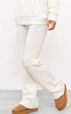 Clearance PrettyLittleThing Space Dye Knitted Wide Leg Pants Cream
