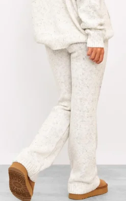 Clearance PrettyLittleThing Space Dye Knitted Wide Leg Pants Cream