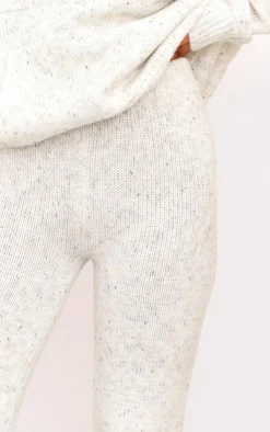 Clearance PrettyLittleThing Space Dye Knitted Wide Leg Pants Cream