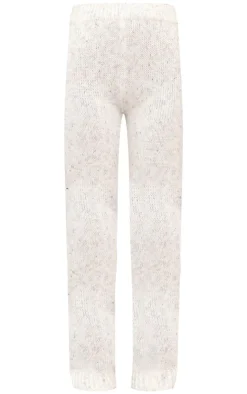 Clearance PrettyLittleThing Space Dye Knitted Wide Leg Pants Cream