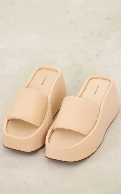 PrettyLittleThing Slides*Stretch Chunky Platform Wedge Heel Slides