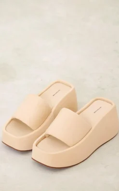 PrettyLittleThing Slides*Stretch Chunky Platform Wedge Heel Slides