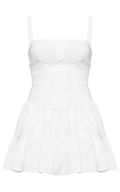 Stretch Woven Button Up Tiered Shift Dress-PrettyLittleThing Best