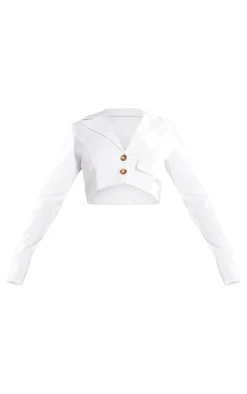 New PrettyLittleThing Stretch Woven Tailored Asymmetric Hem Cropped Blazer Cream