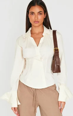 PrettyLittleThing Shirts*Striped Asymmetric Cinched Shirt