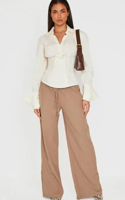 PrettyLittleThing Shirts*Striped Asymmetric Cinched Shirt