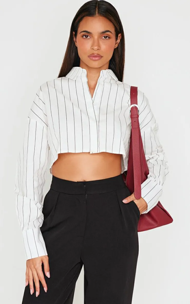 PrettyLittleThing Shirts*Striped Cropped Shirt