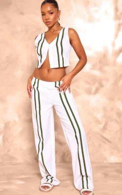 Hot PrettyLittleThing Striped Linen Look Button Front Vest Cream