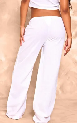 Discount PrettyLittleThing Striped Linen Look Wide Leg Pants Cream