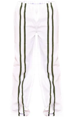 Discount PrettyLittleThing Striped Linen Look Wide Leg Pants Cream