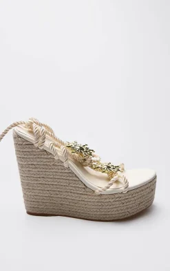 PrettyLittleThing Statement Heels*Sun Charm Rope Lace Up Heeled Espadrille Wedges