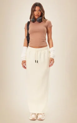 Cream Sweat Drawstring Midi Skirt
