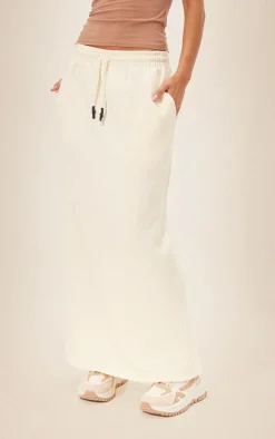 Cream Sweat Drawstring Midi Skirt