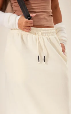 Cream Sweat Drawstring Midi Skirt