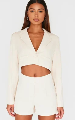 Cream Tailored Cropped Pocket Detail Blazer