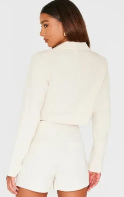 Cream Tailored Cropped Pocket Detail Blazer