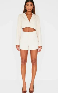 Cream Tailored Cropped Pocket Detail Blazer